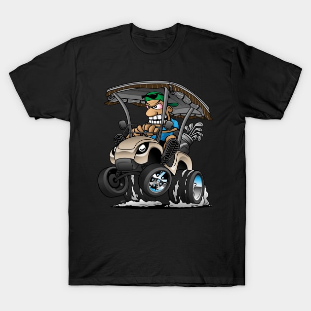 Funny Golf Cart Hotrod Golf Car Popping a Wheelie Cartoon T-Shirt by hobrath